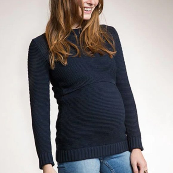 Boob Maternity & Nursing Organic Rib Knit Ellen Sweater-Midnight Blue XS - Picture 1 of 5